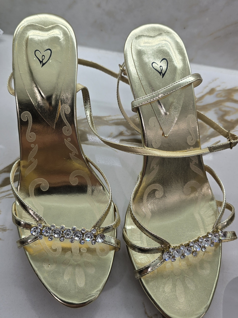Women's Gold Rhinestone Strappy Heels
